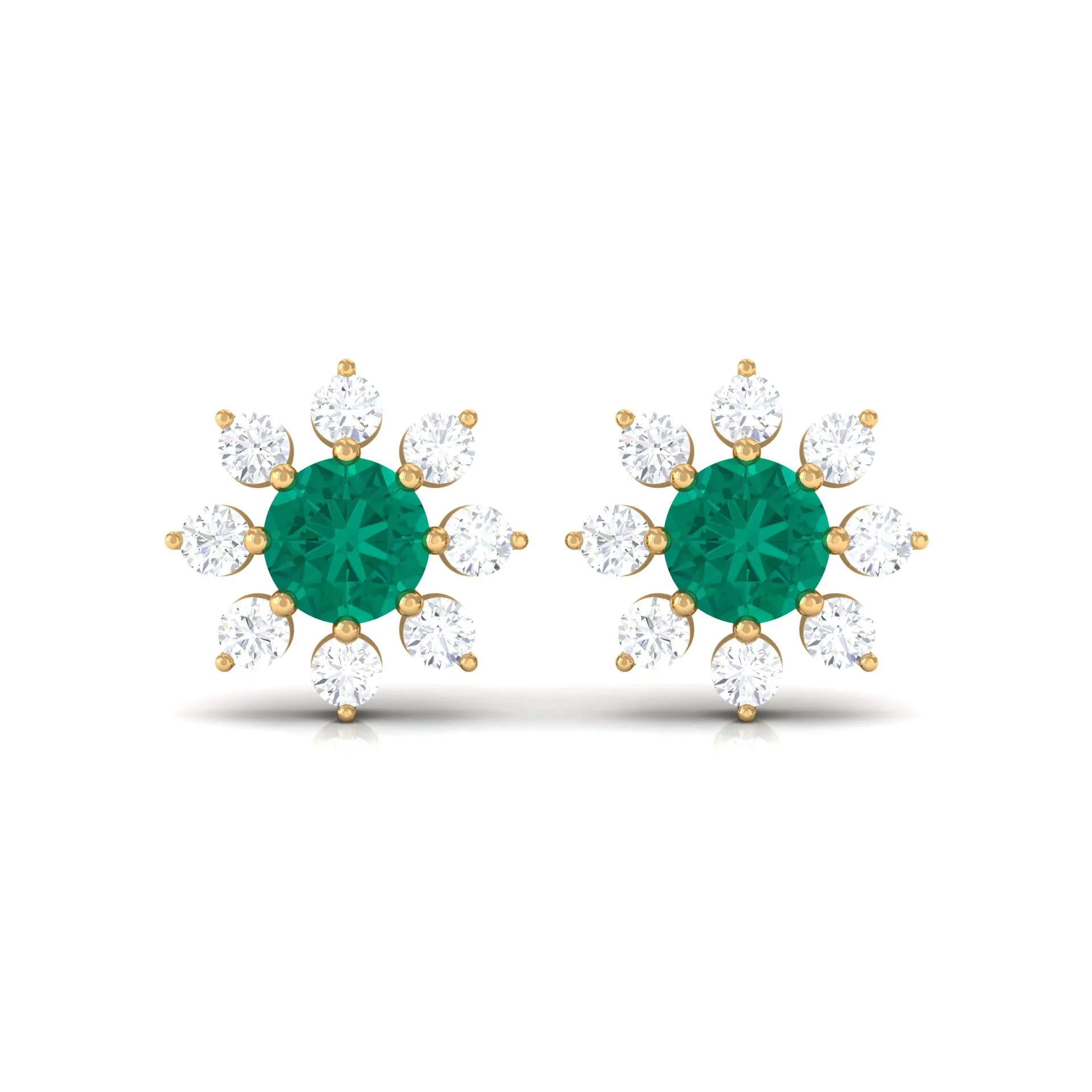 1/2 CT Statement Emerald and Diamond Floral Stud Earrings