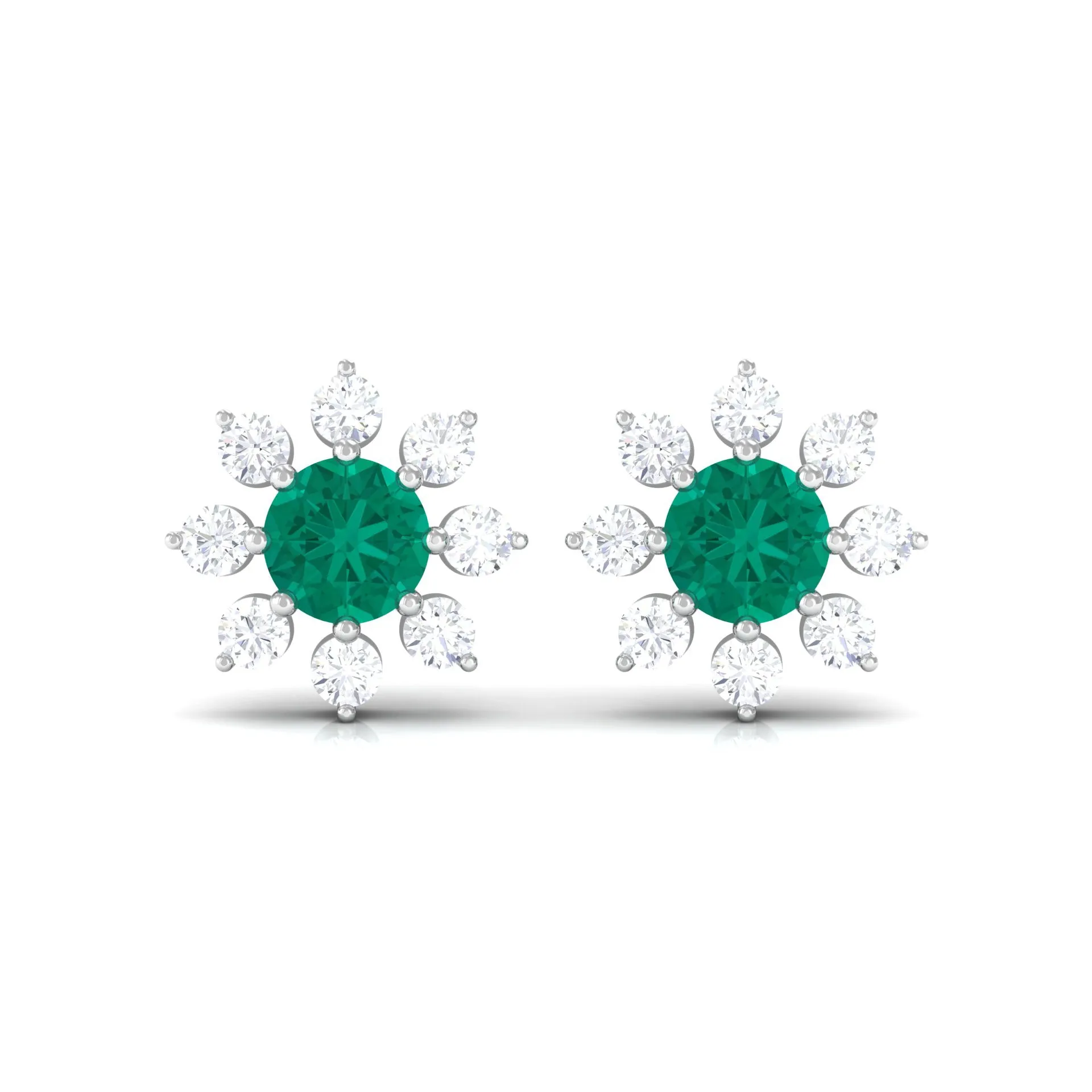 1/2 CT Statement Emerald and Diamond Floral Stud Earrings