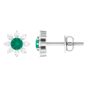 1/2 CT Statement Emerald and Diamond Floral Stud Earrings