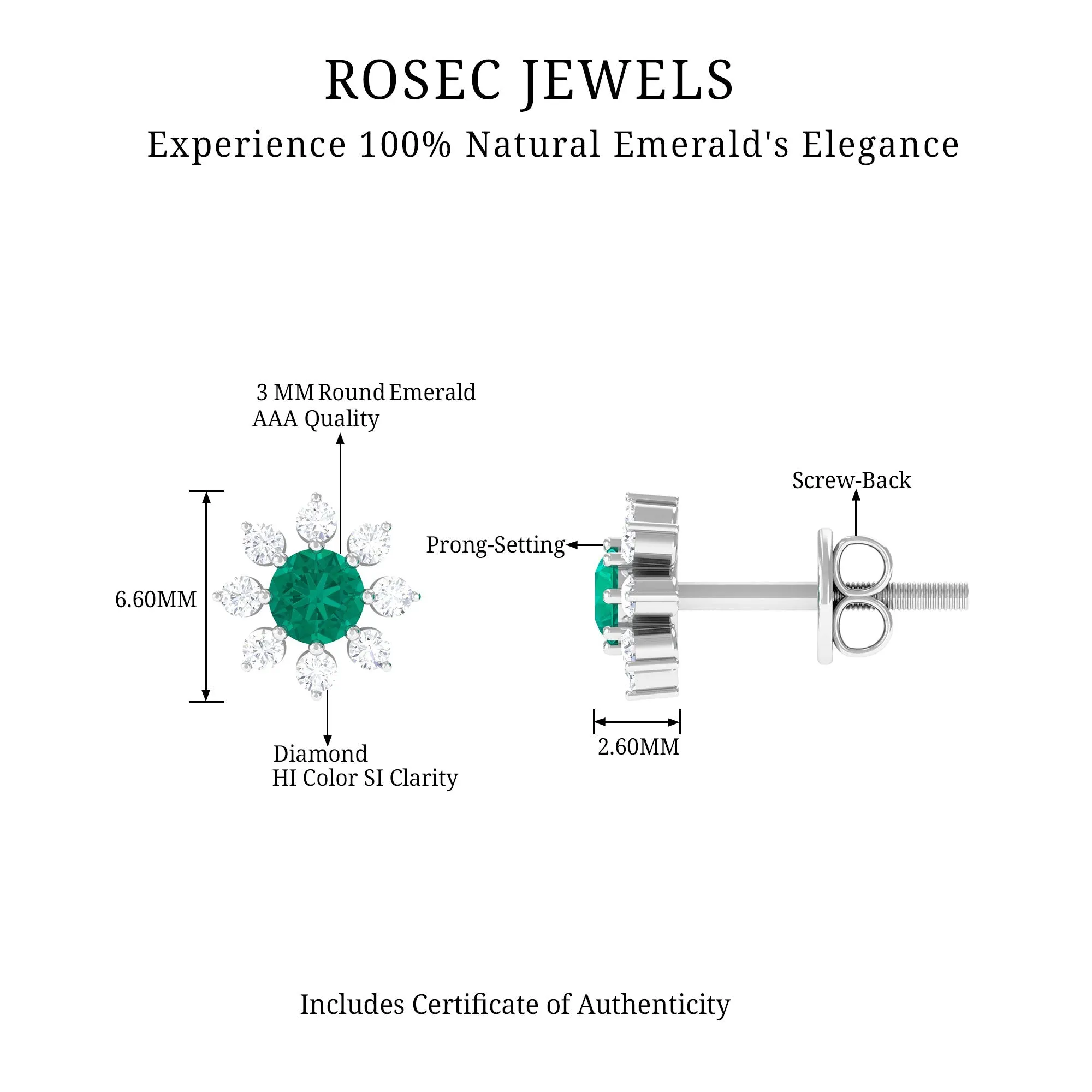 1/2 CT Statement Emerald and Diamond Floral Stud Earrings