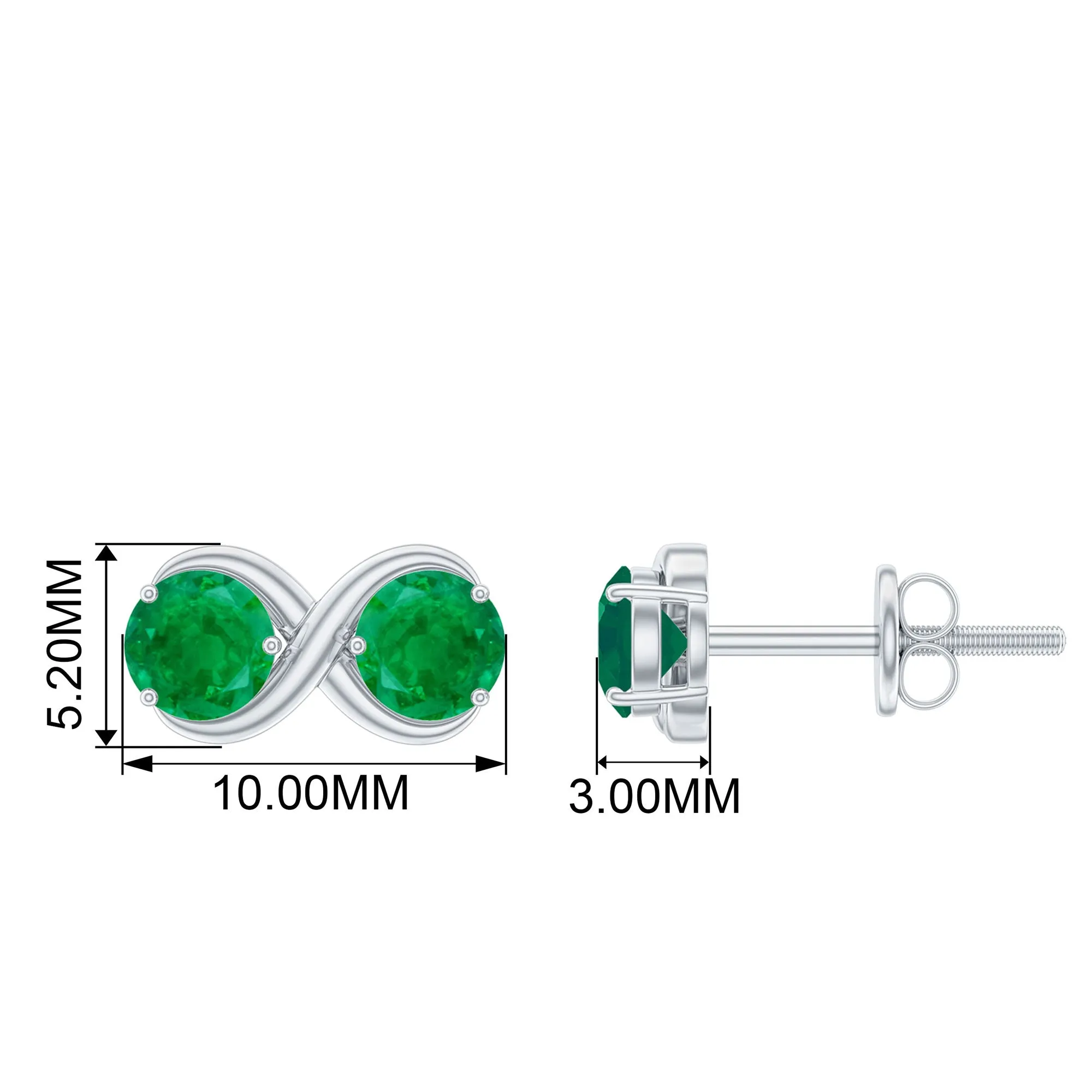 1.25 CT Simple Emerald Two Stone Infinity Stud Earrings