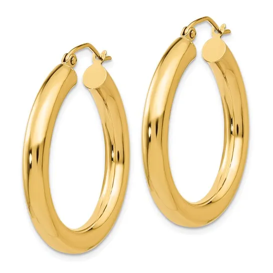 14K Gold 4MM Medium Tube Hoops Earrings