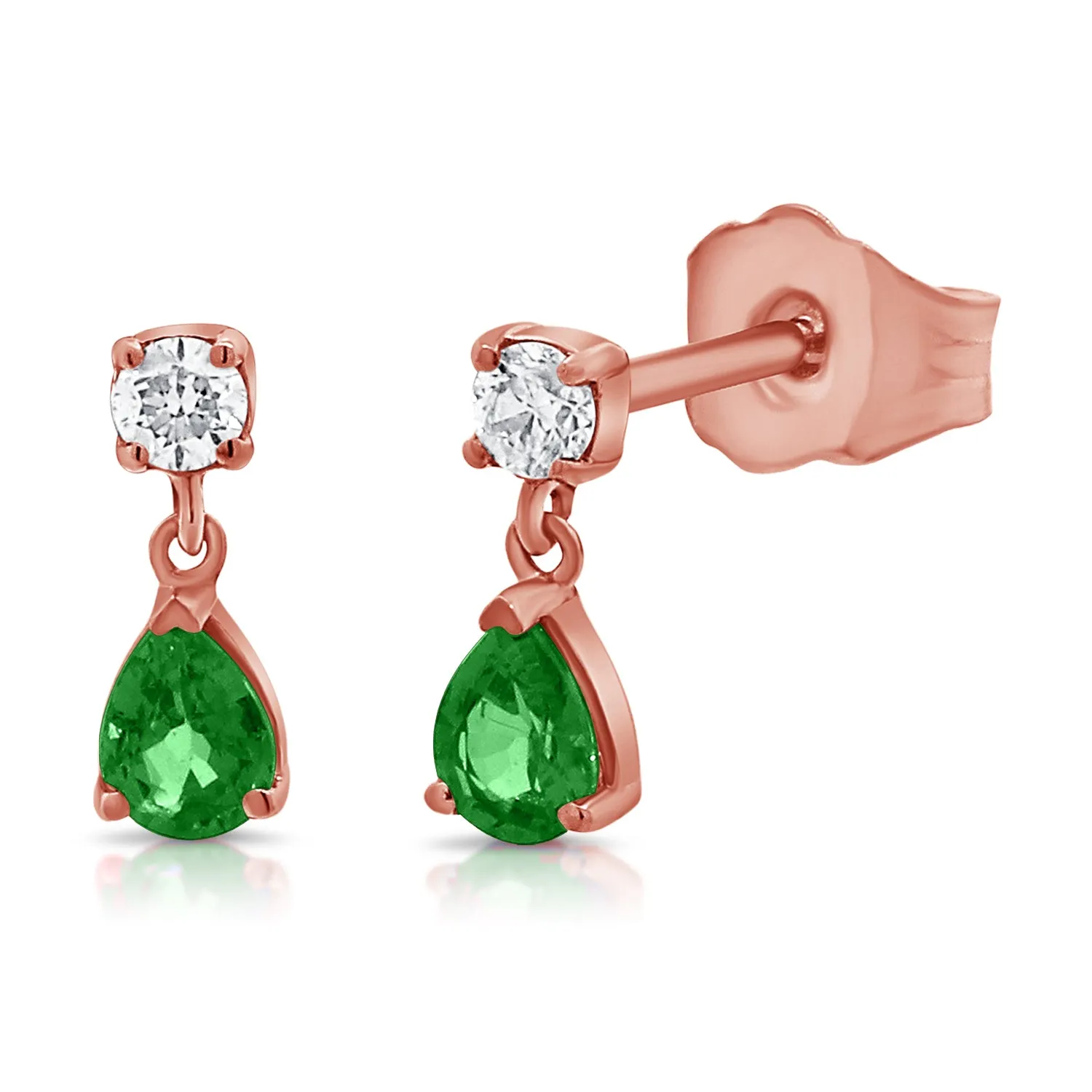 14K Gold Diamond & Emerald Drop Earrings