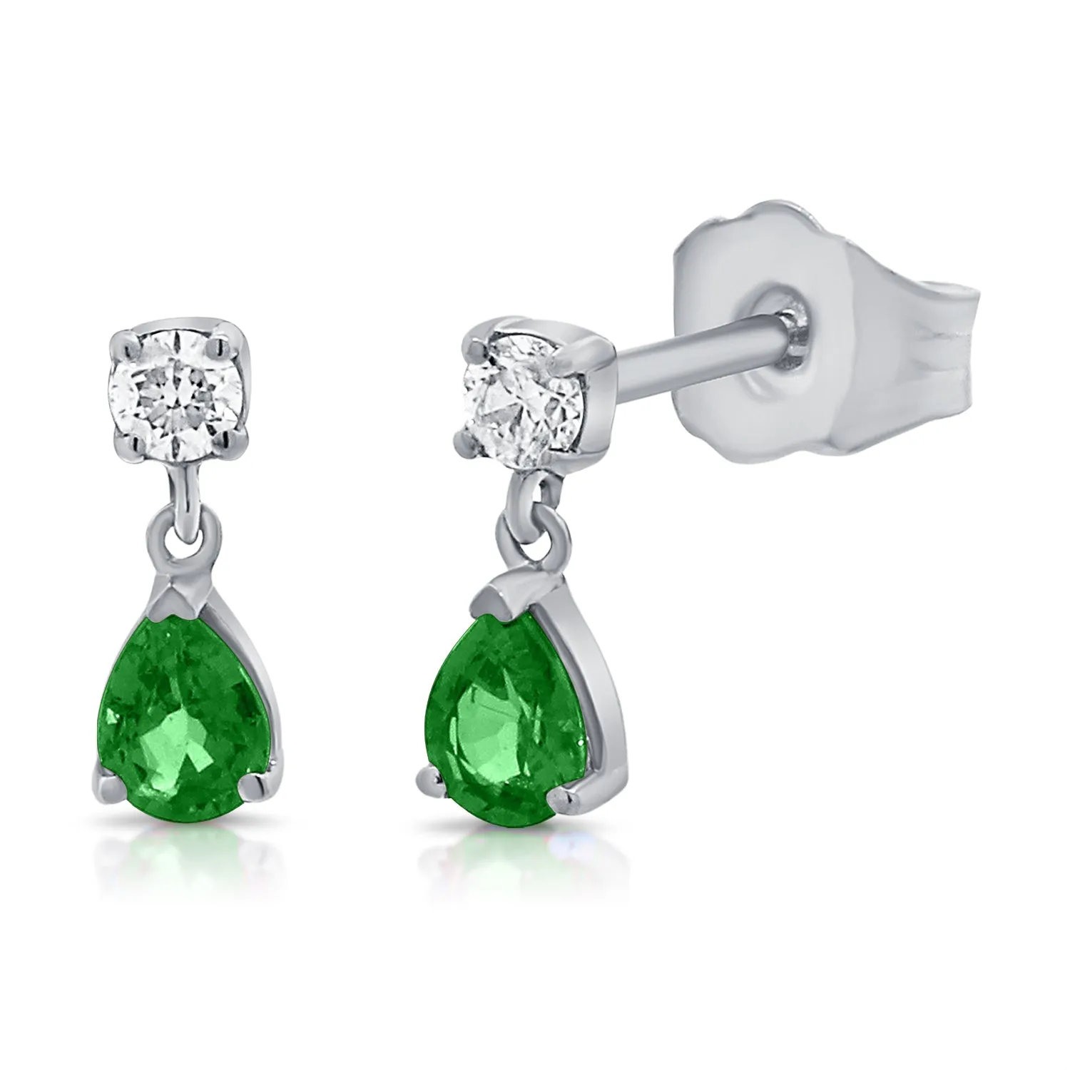 14K Gold Diamond & Emerald Drop Earrings