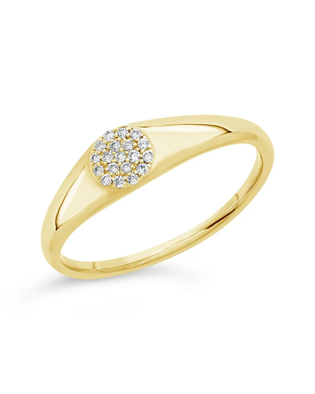 14K Gold Diamond Circle Signet Ring