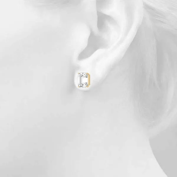 14K Gold Radiant Cut Stud Diamond Earring