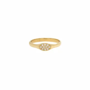 14k Oval Pavé Diamond Signet Ring