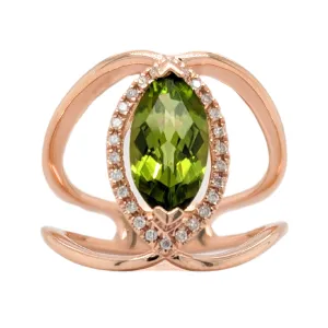 14K Rose Gold Marquise Peridot Wide Ring