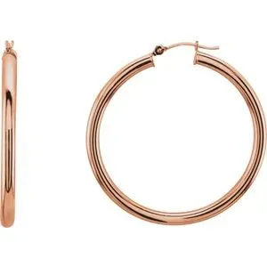 14K Rose Tube 15 mm Hoop Earrings