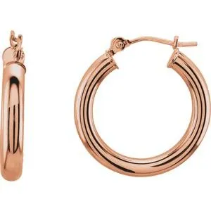 14K Rose Tube 15 mm Hoop Earrings