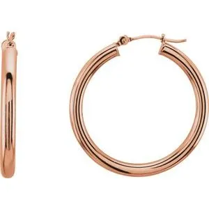 14K Rose Tube 15 mm Hoop Earrings