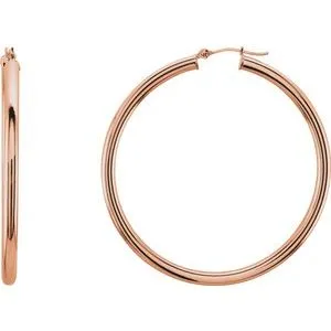 14K Rose Tube 15 mm Hoop Earrings