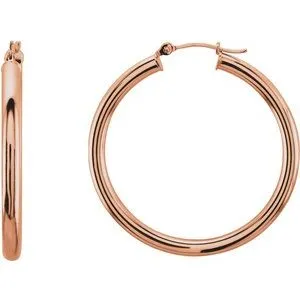 14K Rose Tube 15 mm Hoop Earrings