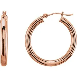 14K Rose Tube 15 mm Hoop Earrings