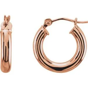 14K Rose Tube 15 mm Hoop Earrings