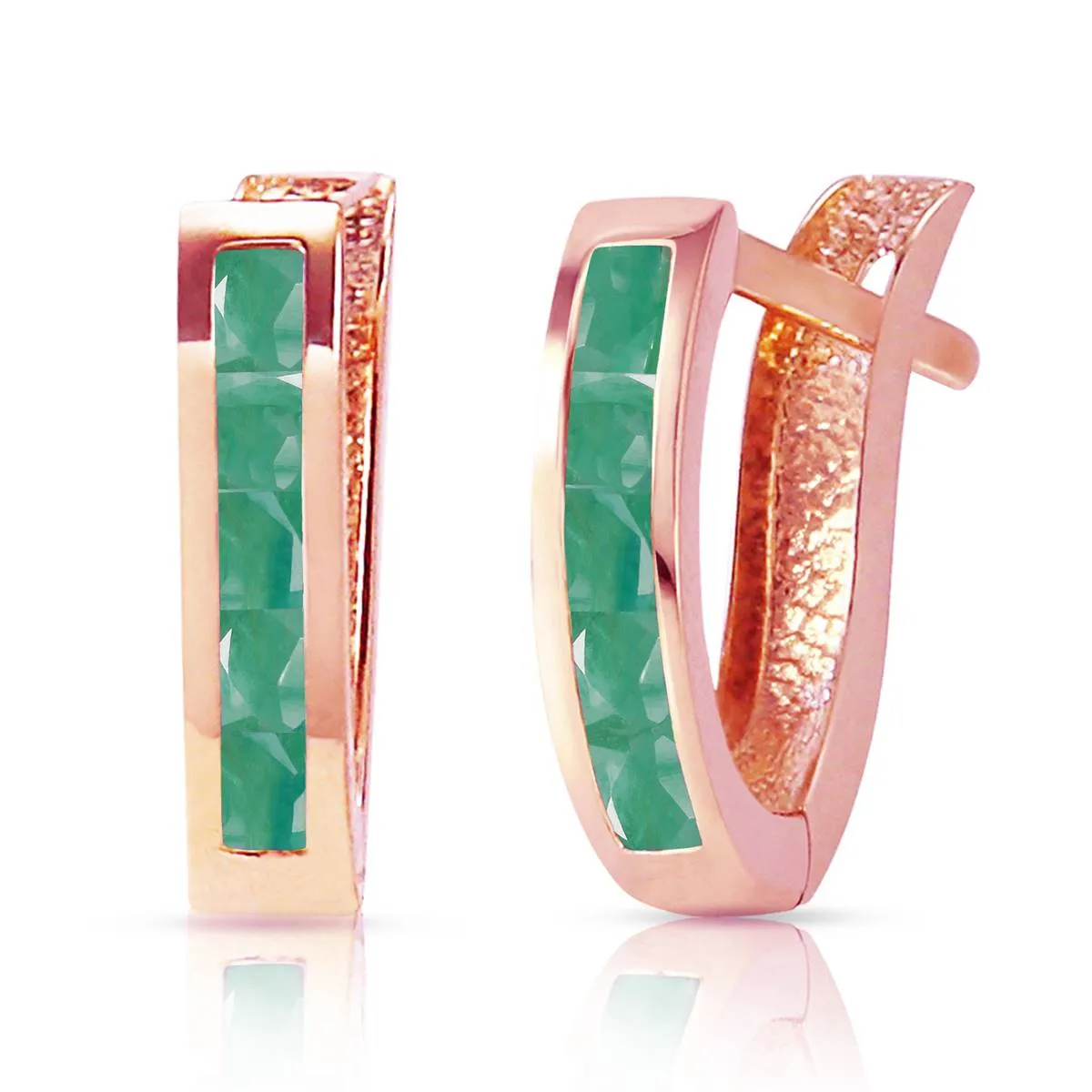 14K. SOLID ROSE GOLD OVAL HUGGIE EARRING WITH EMERALDS