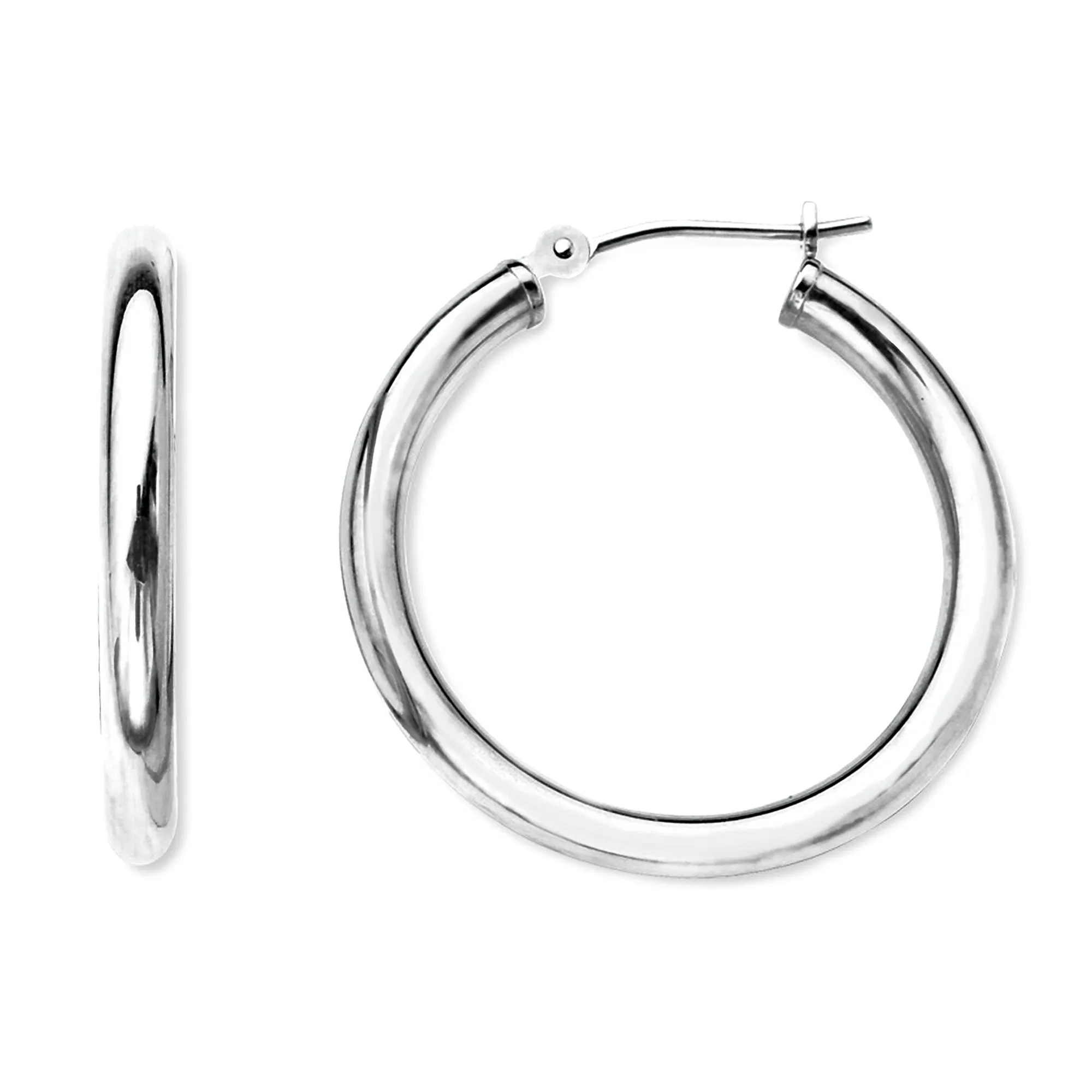 14K White Gold 2MM Shiny Round Tube Hoop Earrings