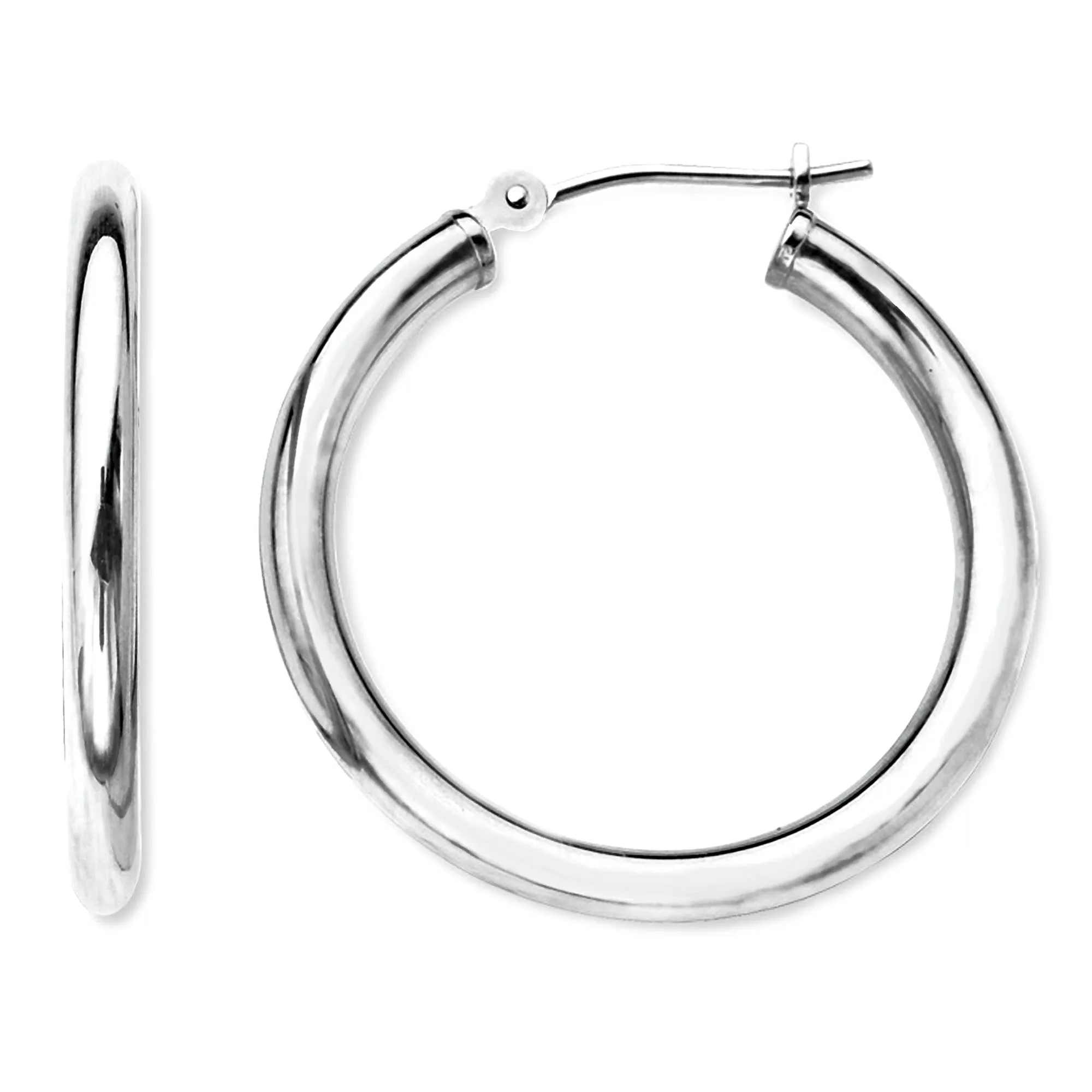 14K White Gold 2MM Shiny Round Tube Hoop Earrings