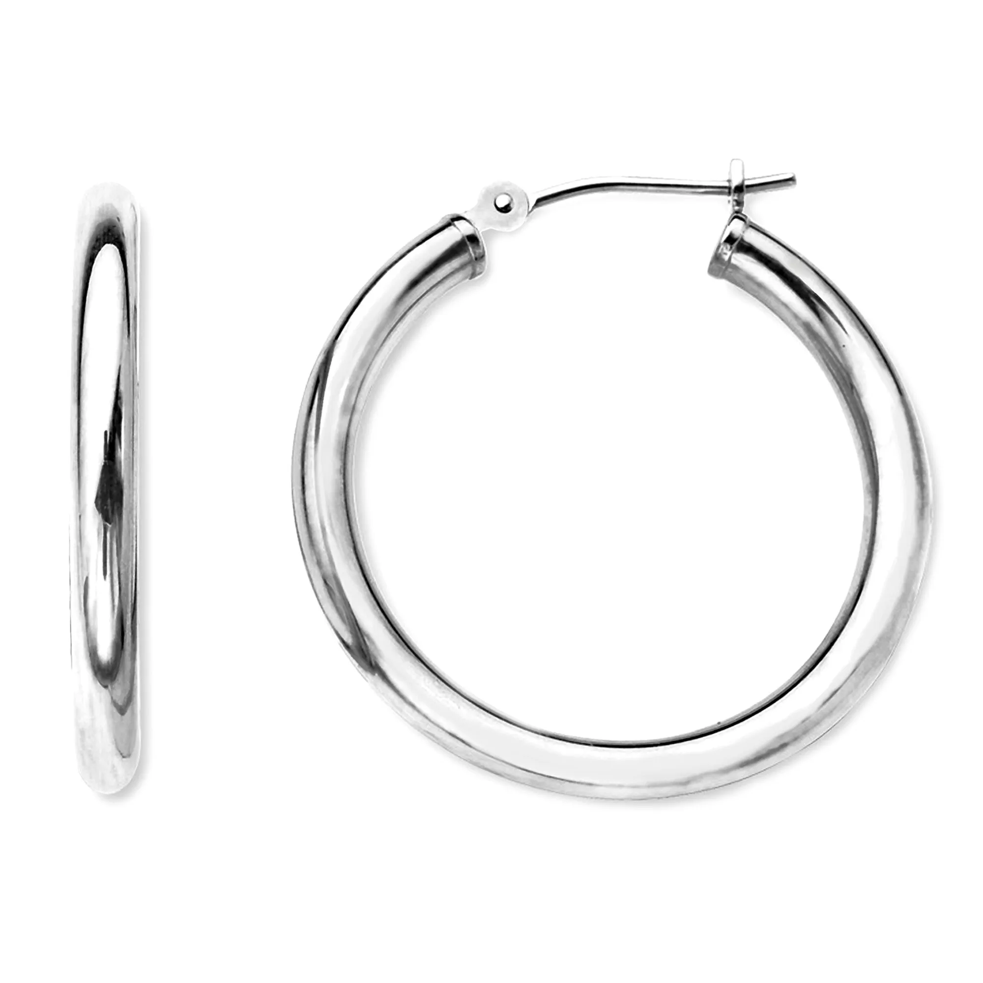 14K White Gold 2MM Shiny Round Tube Hoop Earrings