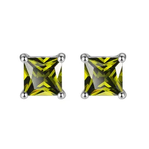 14k White Gold Plated Created Peridot Princess Cut Stud Earrings 6mm