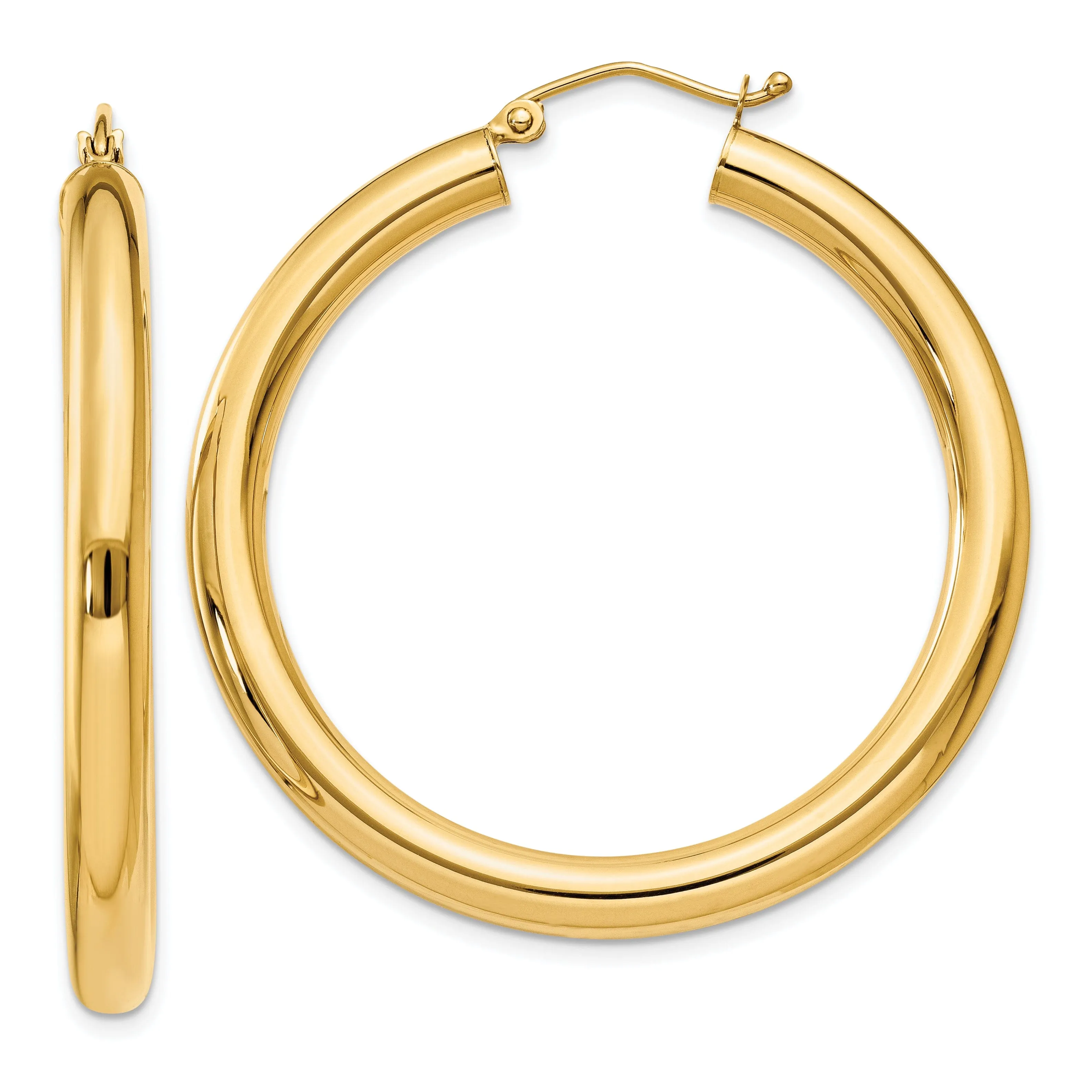 14k Yellow Gold 4MM x 40MM Tube Hoop Earrings