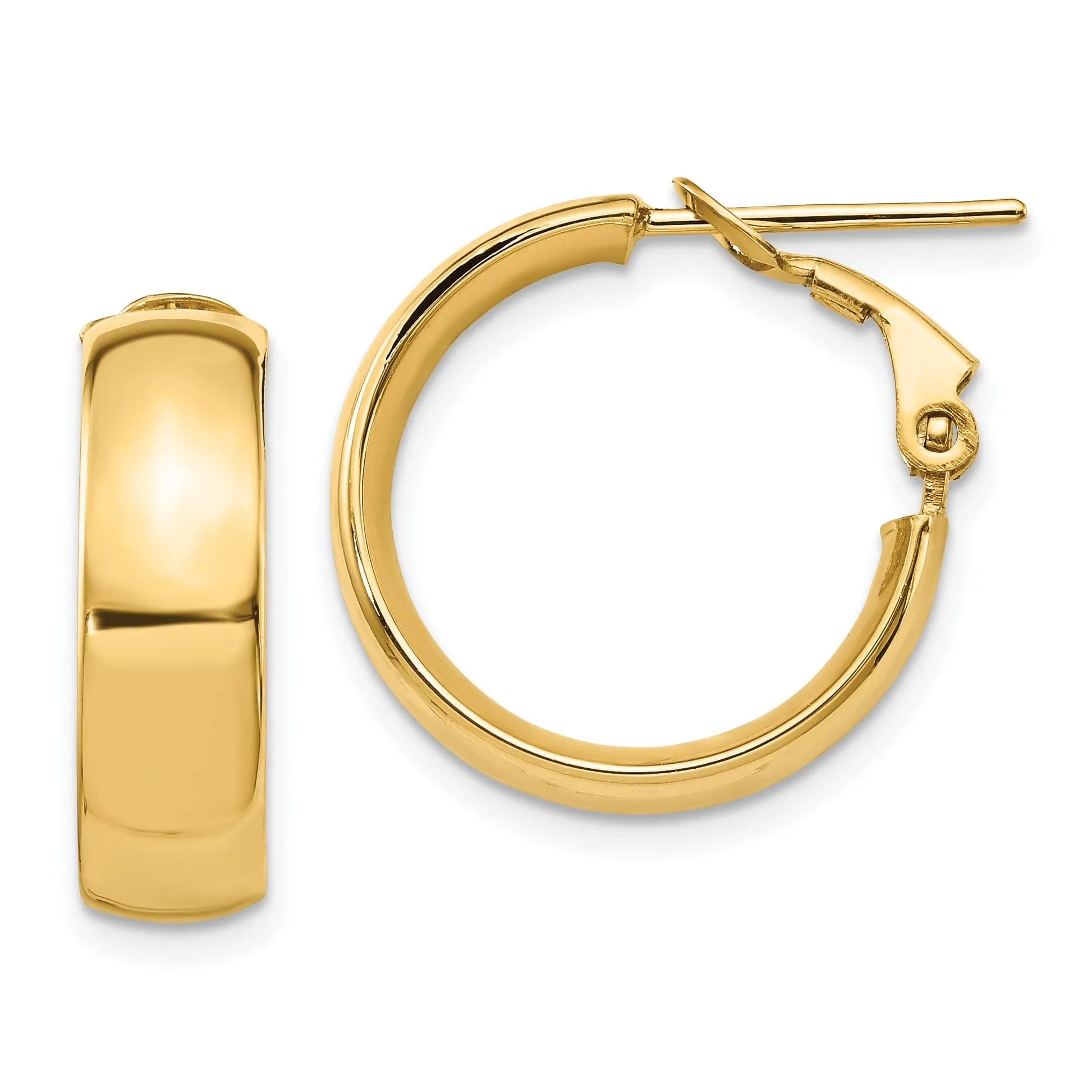 14k Yellow Gold 6mm Omega Back Hoop Earrings