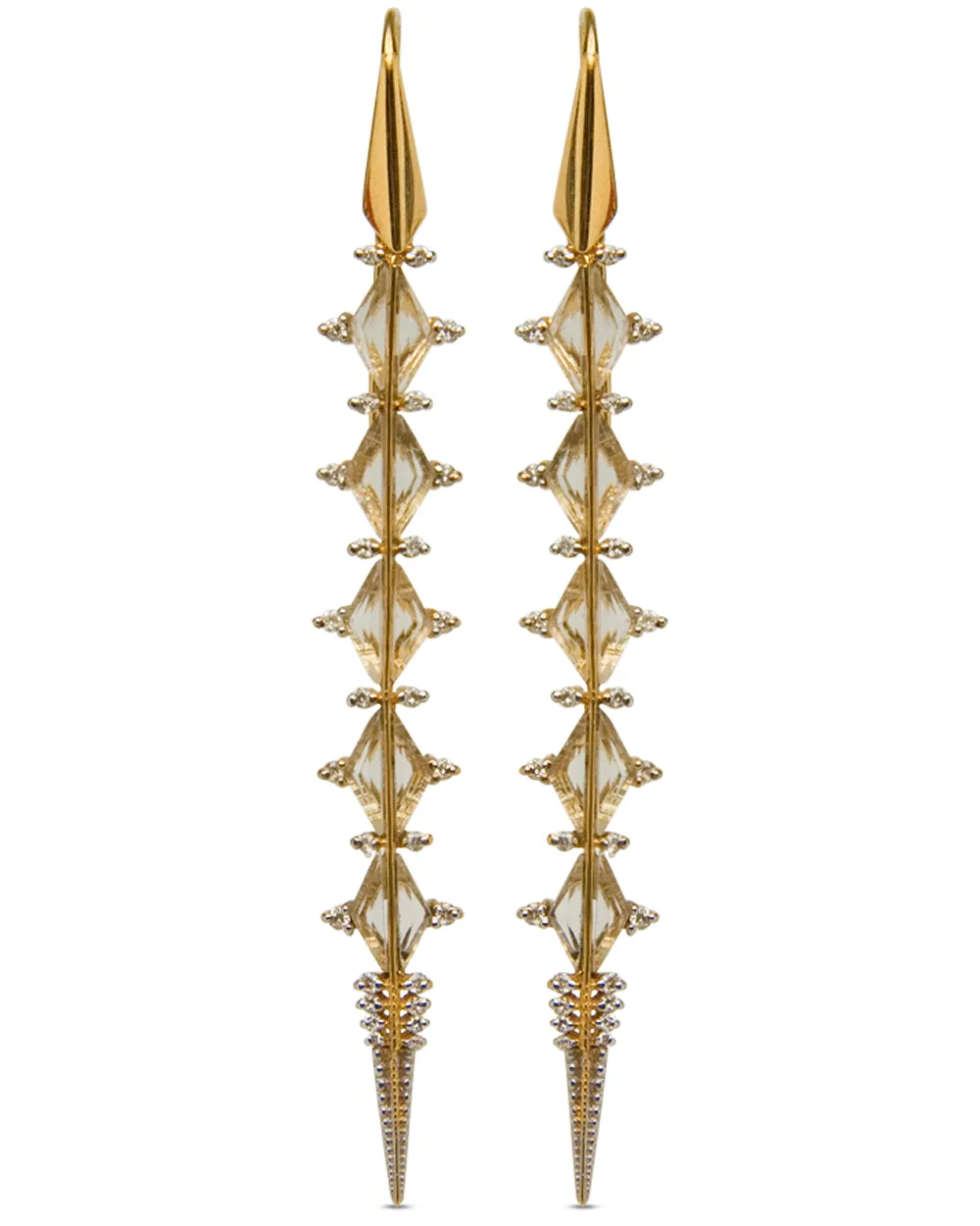 14k Yellow Gold Diamond Dagger Earrings