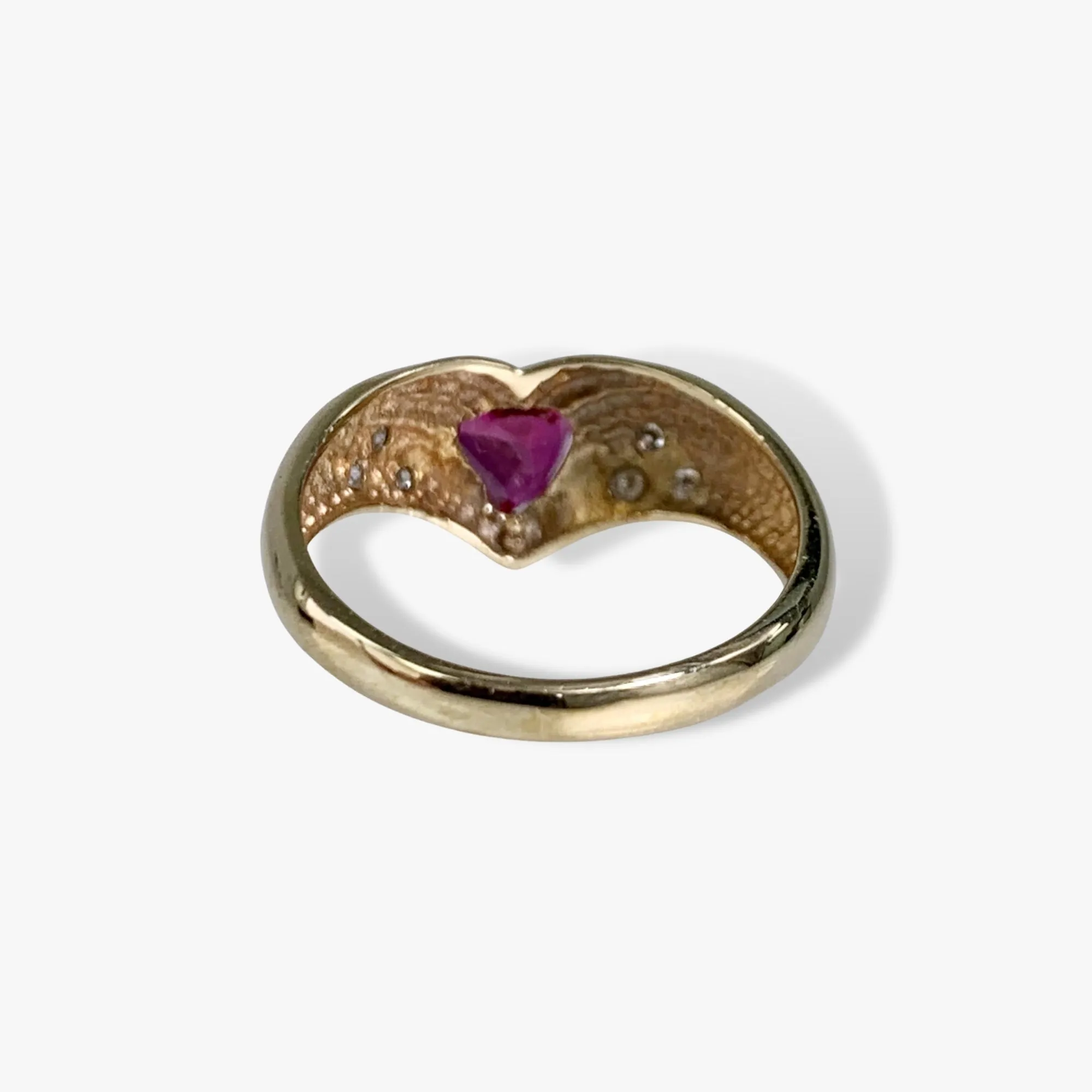 14k Yellow Gold Trillion Cut Ruby and Diamond Vintage Signet Ring