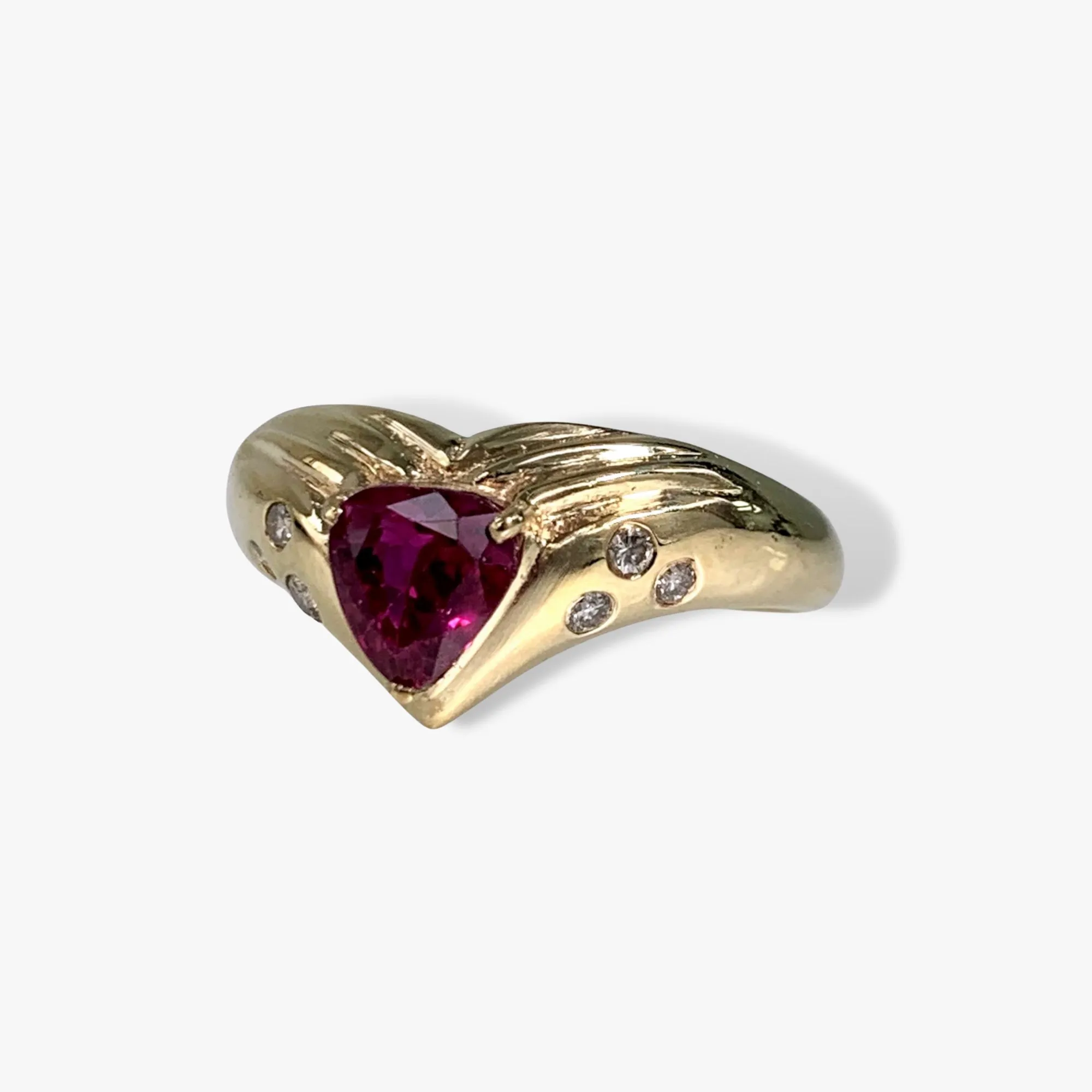 14k Yellow Gold Trillion Cut Ruby and Diamond Vintage Signet Ring