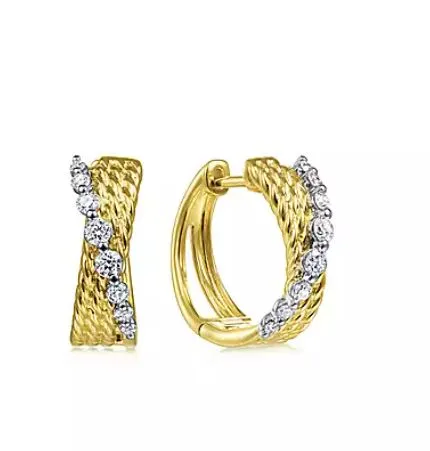 14K Yellow-White Gold Twisted 15mm Diamond Huggies