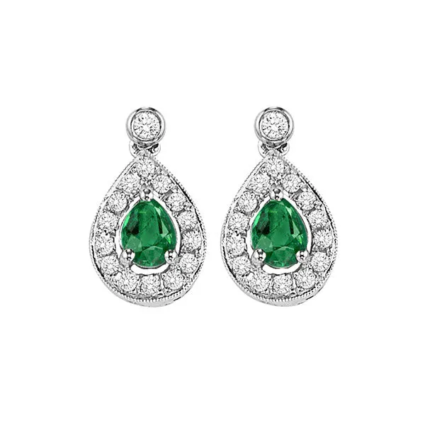 14Kt White Gold Diamond 1/6Ctw & Emerald 1/4Ctw Earring