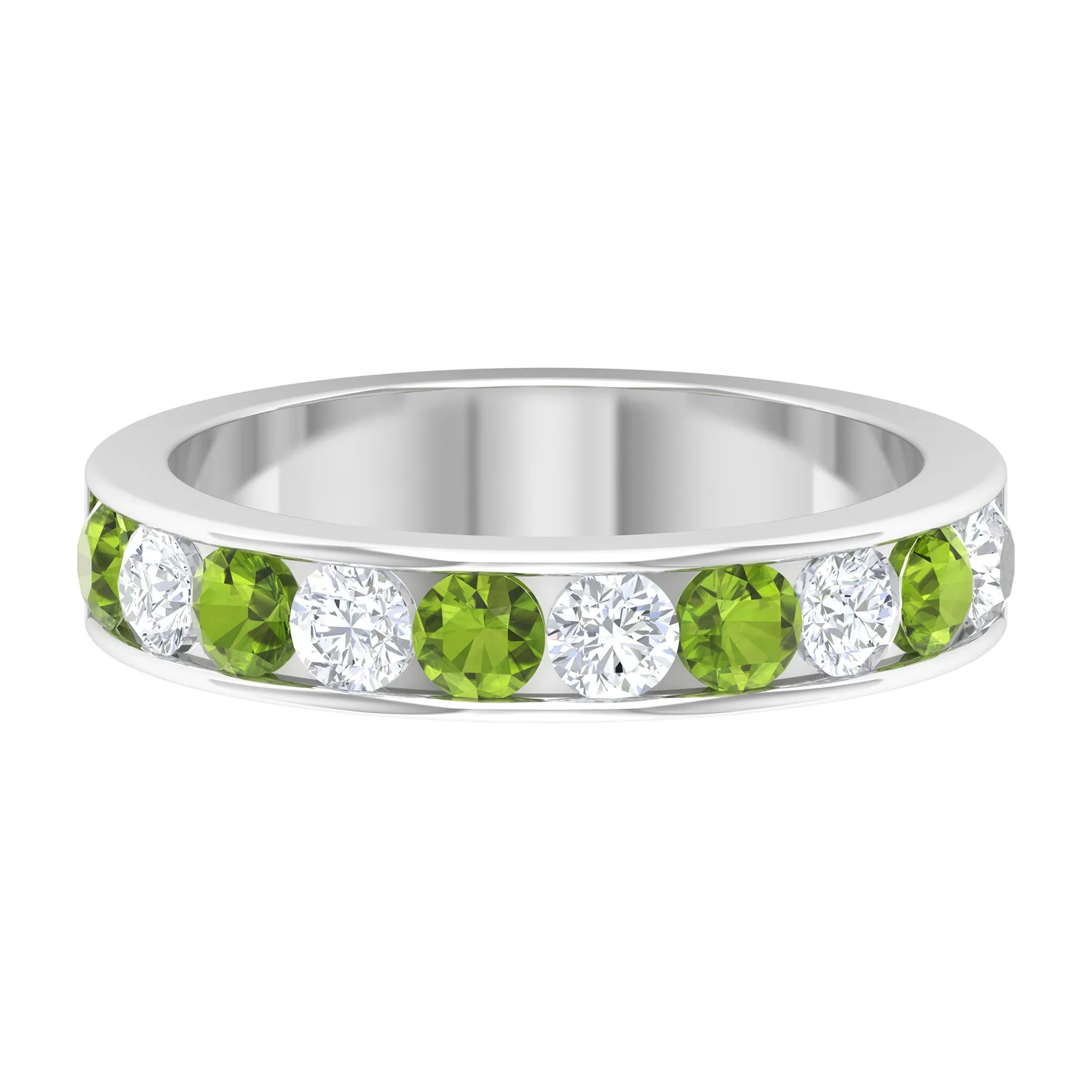 1.50 CT Real Peridot Half Eternity Band Ring with Moissanite