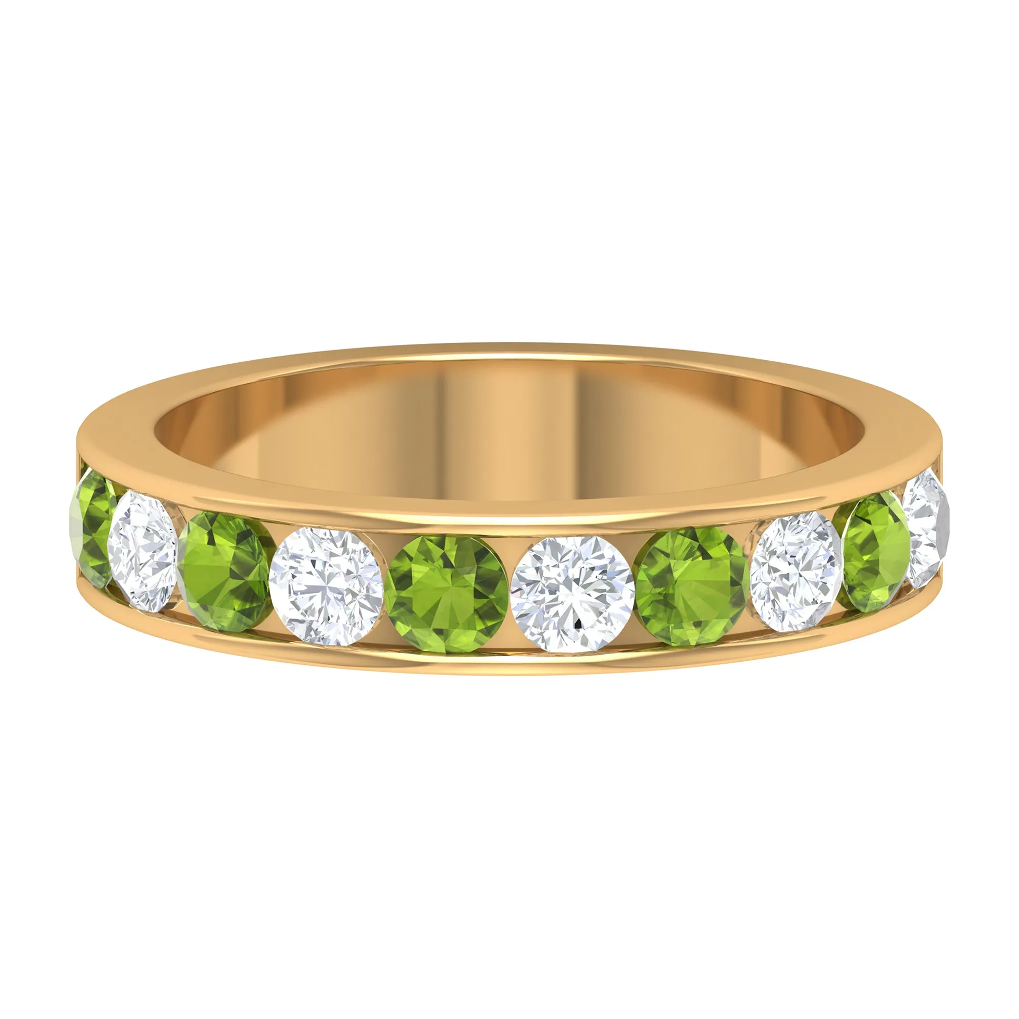 1.50 CT Real Peridot Half Eternity Band Ring with Moissanite