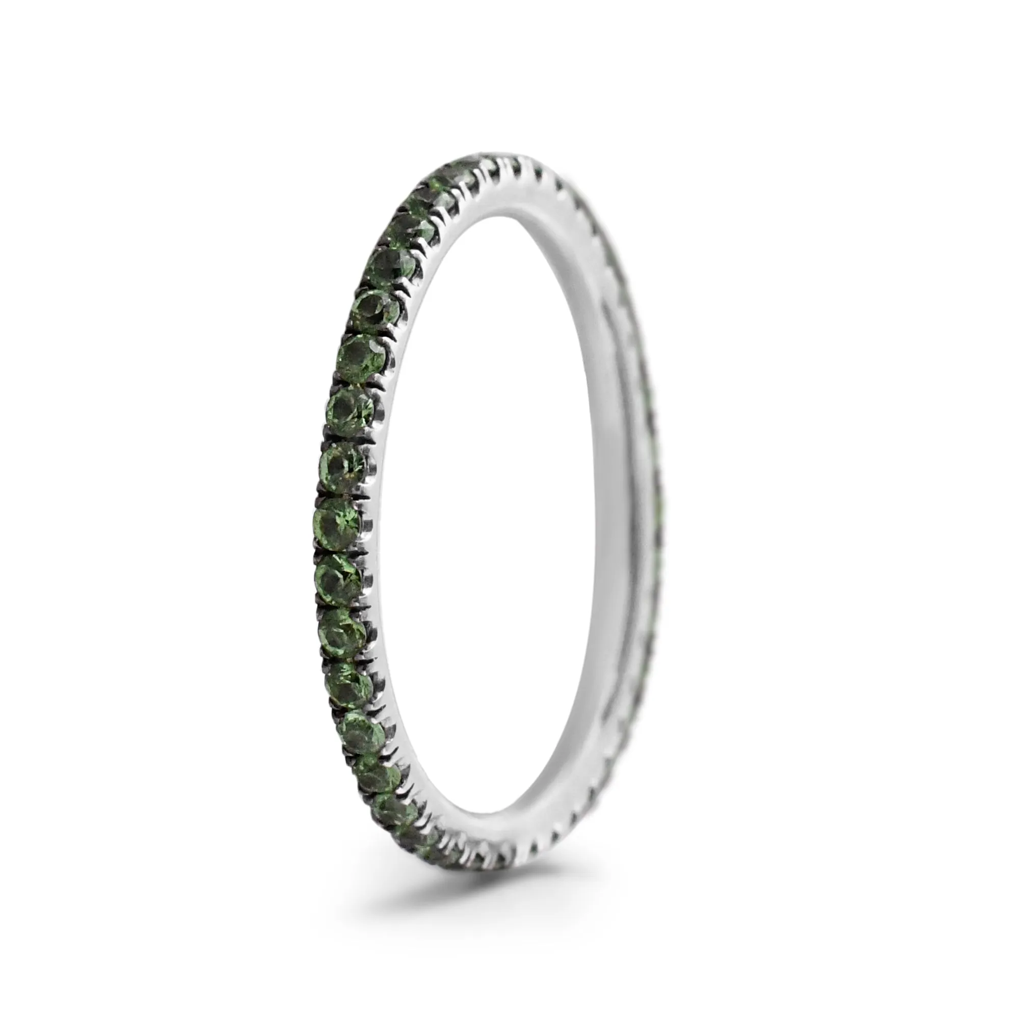 1.5mm Peridot Full Eternity Band Ring - 18ct White Gold