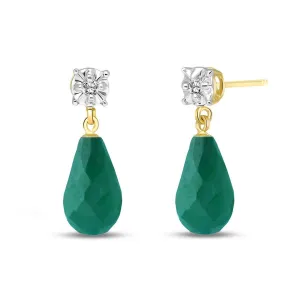 17.66 Carat 14K Solid Yellow Gold Stud Earrings Diamond Emerald