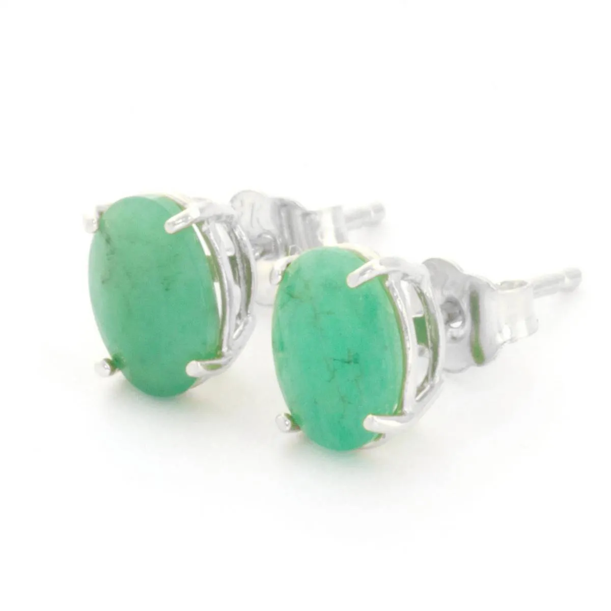 1.8 Carat 14K Solid White Gold Stud Earrings Natural Emerald