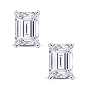 18ct White Gold Emerald Cut Diamond Four Claw Stud Earrings