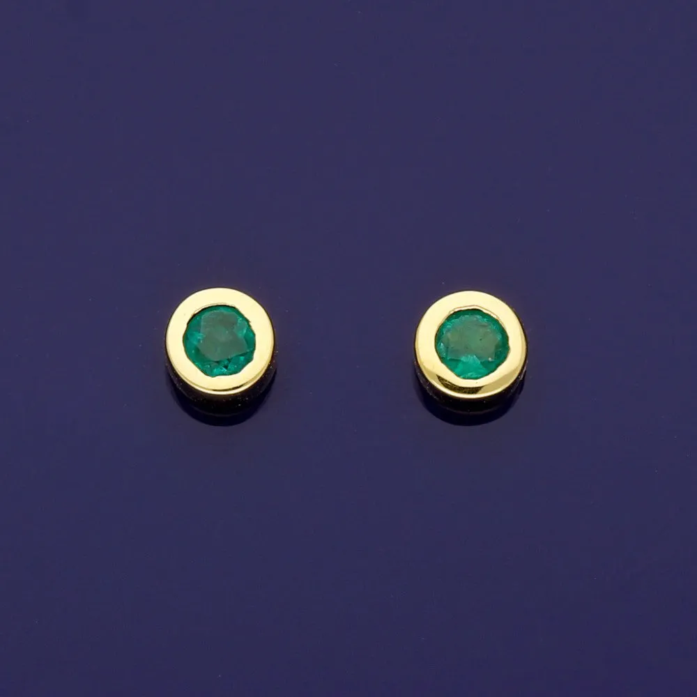 18ct Yellow Gold Emerald 4.5mm Rub-over Stud Earrings