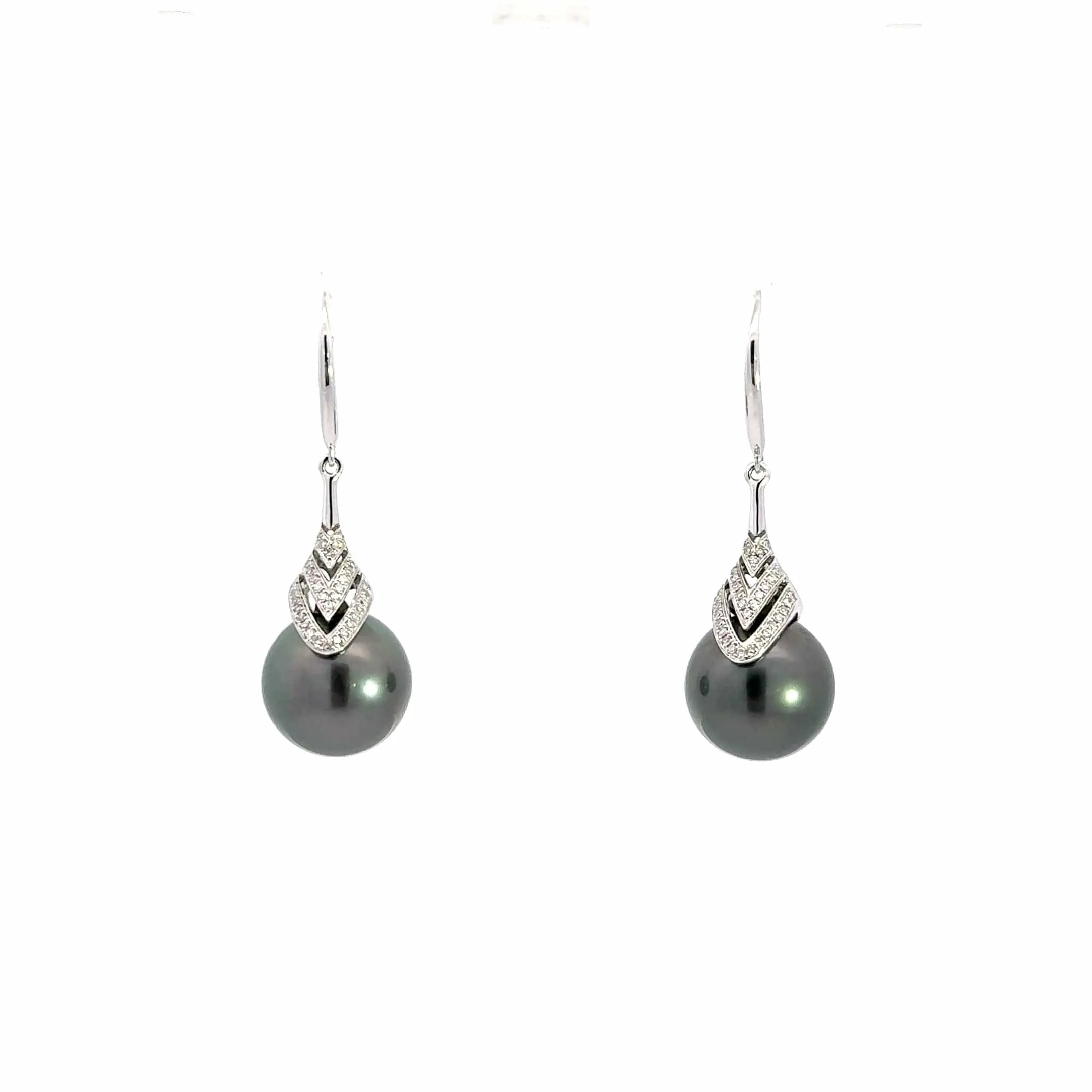 18k White Gold Black Tahitian Cultured Pearl Dangle Earrings