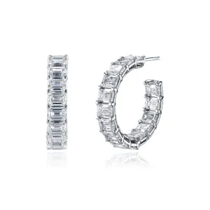 18K WHITE GOLD EMERALD-CUT DIAMOND HOOPS - 6.18CTW