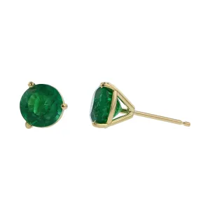 18K Yellow Gold Emerald Stud Earrings