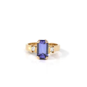 18k Yellow Gold Natural Emerald Cut Tanzanite Diamond Anniversary Ring