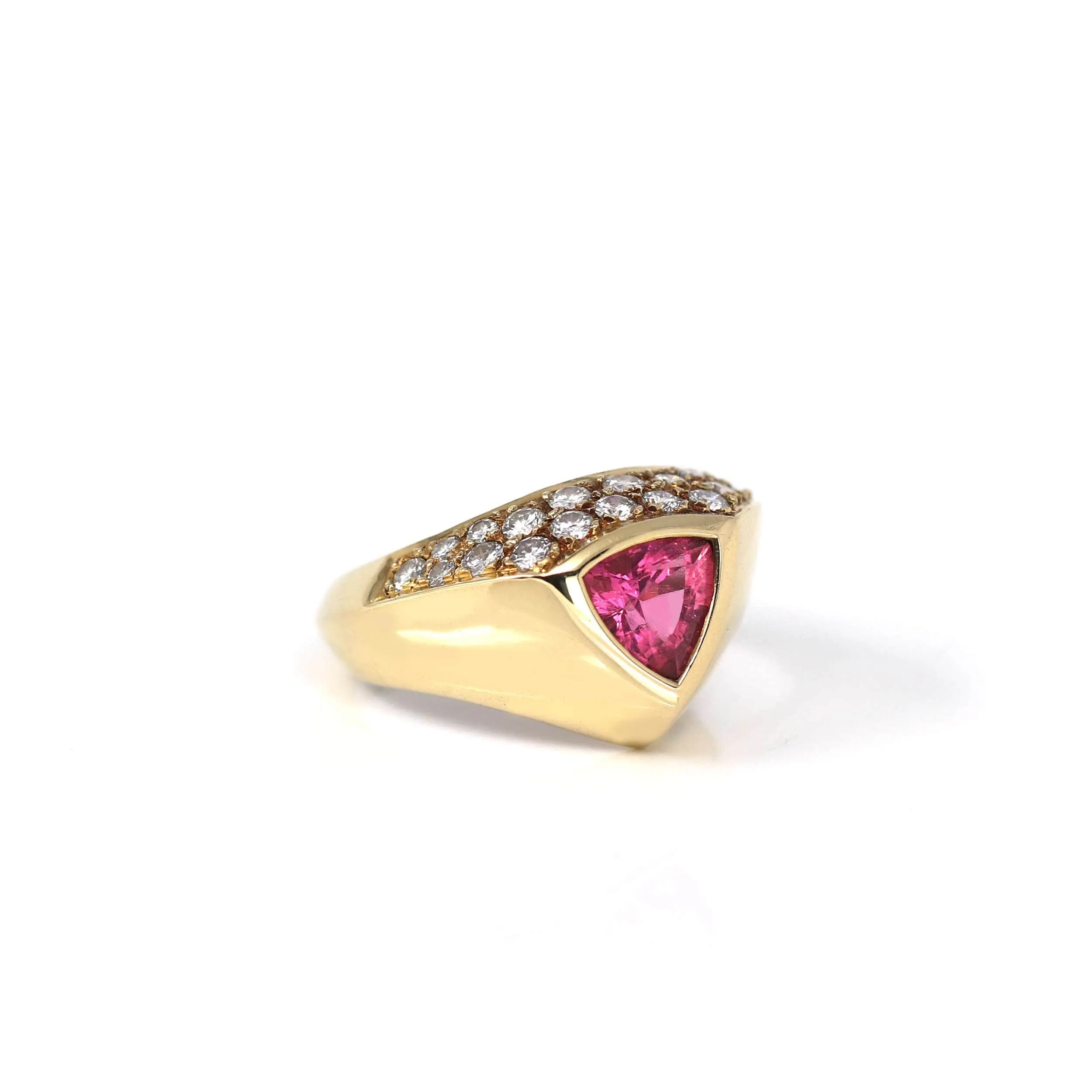 18k Yellow Gold Natural Pink Tourmaline Diamond Pinky Ring