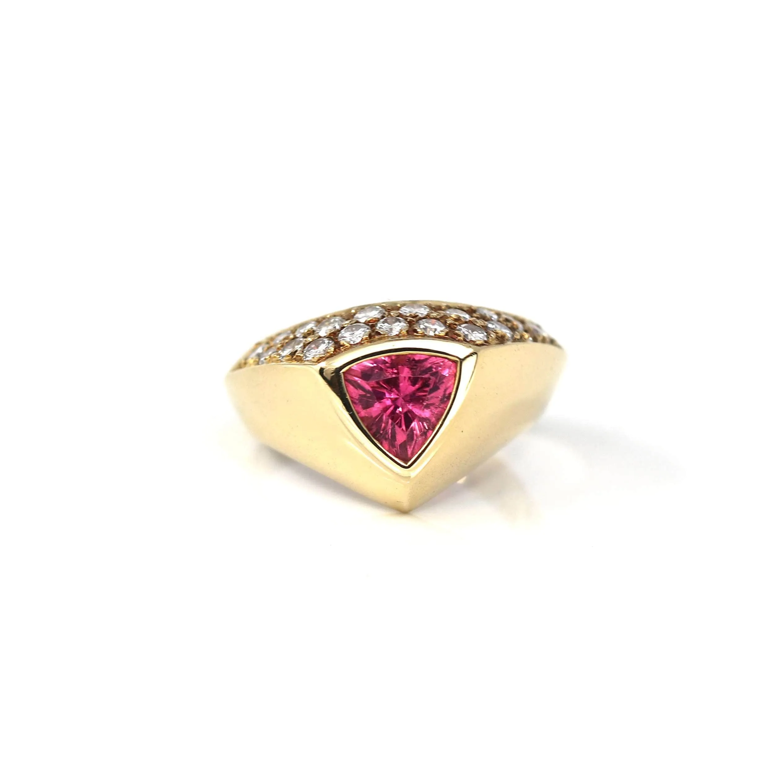 18k Yellow Gold Natural Pink Tourmaline Diamond Pinky Ring