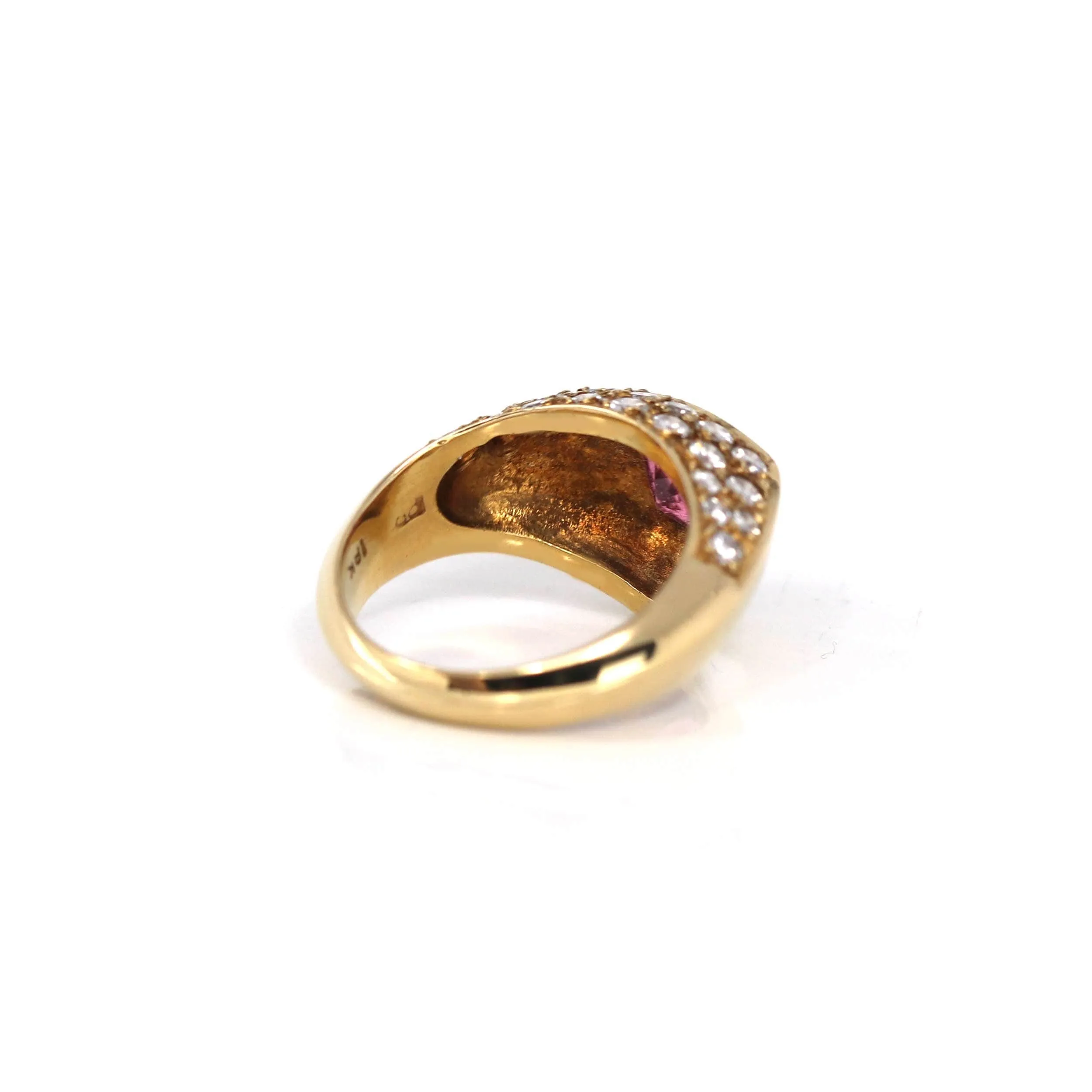 18k Yellow Gold Natural Pink Tourmaline Diamond Pinky Ring