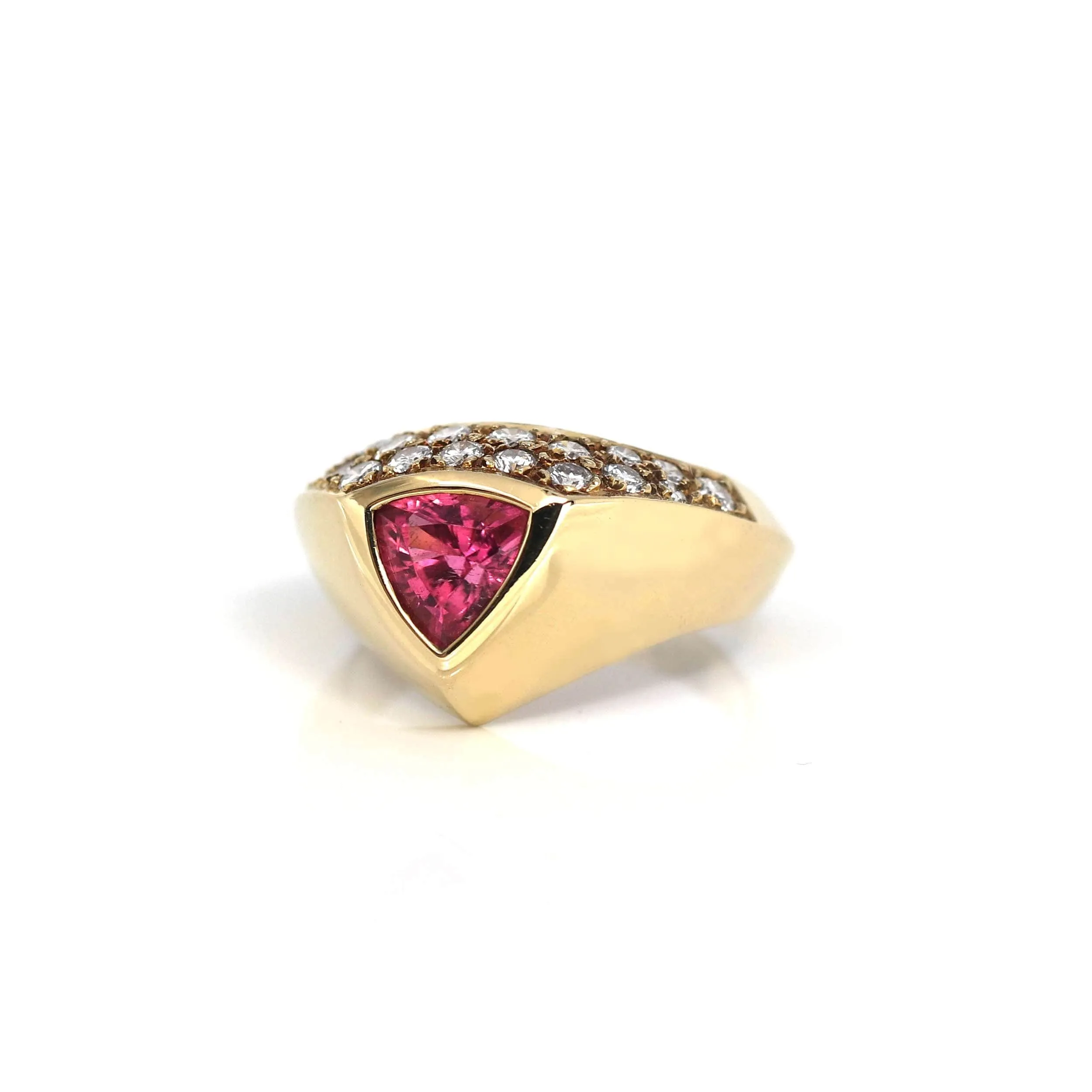 18k Yellow Gold Natural Pink Tourmaline Diamond Pinky Ring