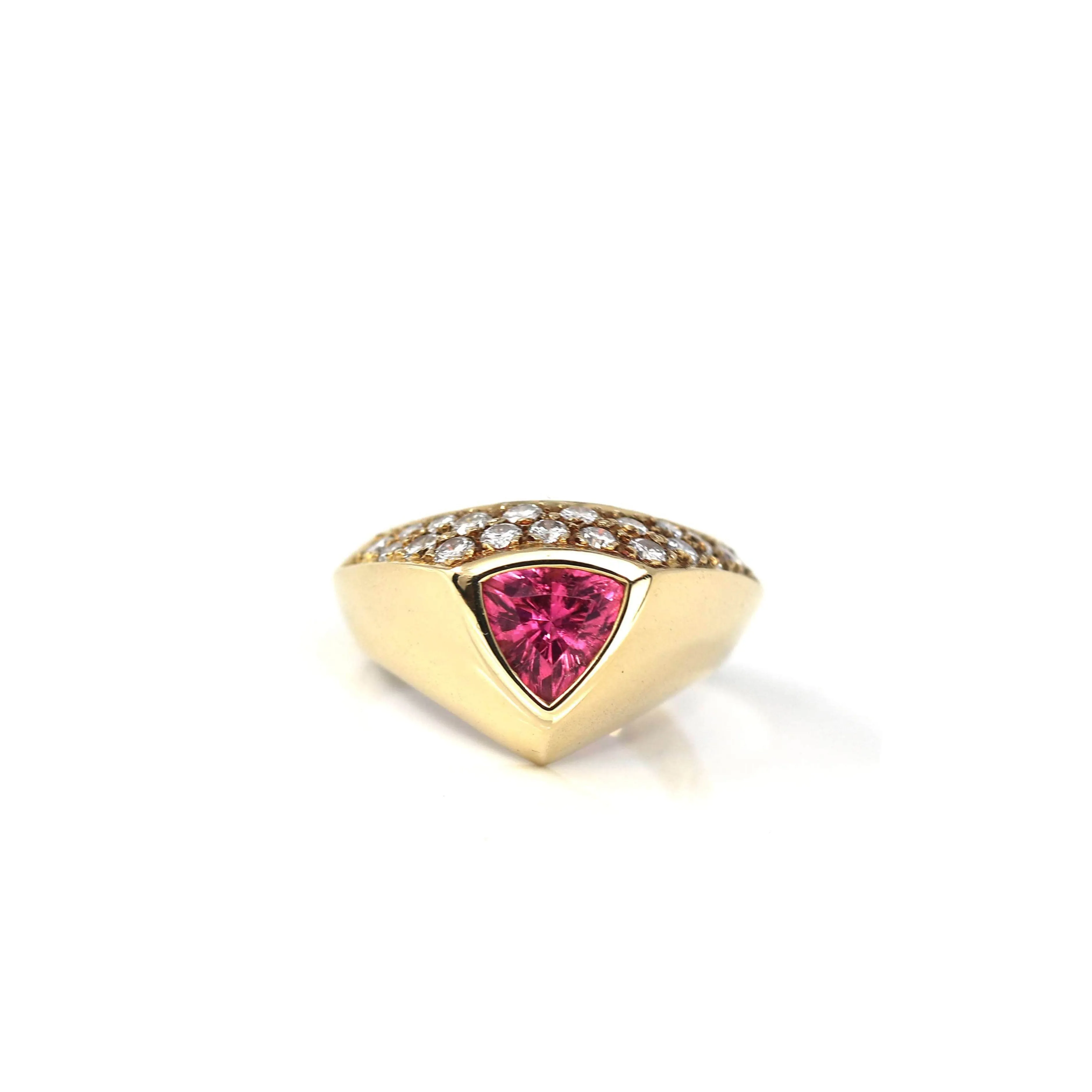 18k Yellow Gold Natural Pink Tourmaline Diamond Pinky Ring