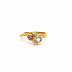 18k Yellow Gold Natural Tourmaline Diamond Ring