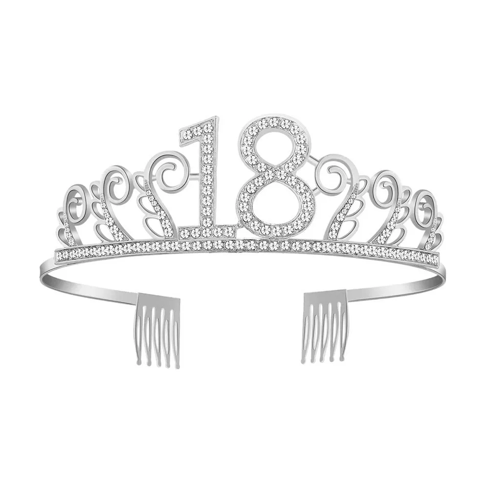 18th Birthday Metal Tiara with Diamante - Silver