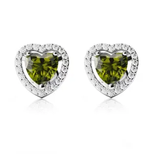 24k White Gold Plated 4 Ct Created Halo Heart Peridot Stud Earrings